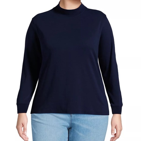 Lands End Sweaters - Lands End Women's Plus Size Relaxed Cotton Long Sleeve Mock Turtleneck 2X Navy